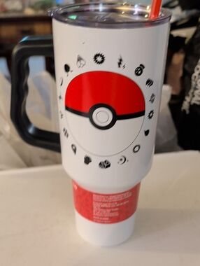 Pokemon White and Red Pokeball Travel Mug